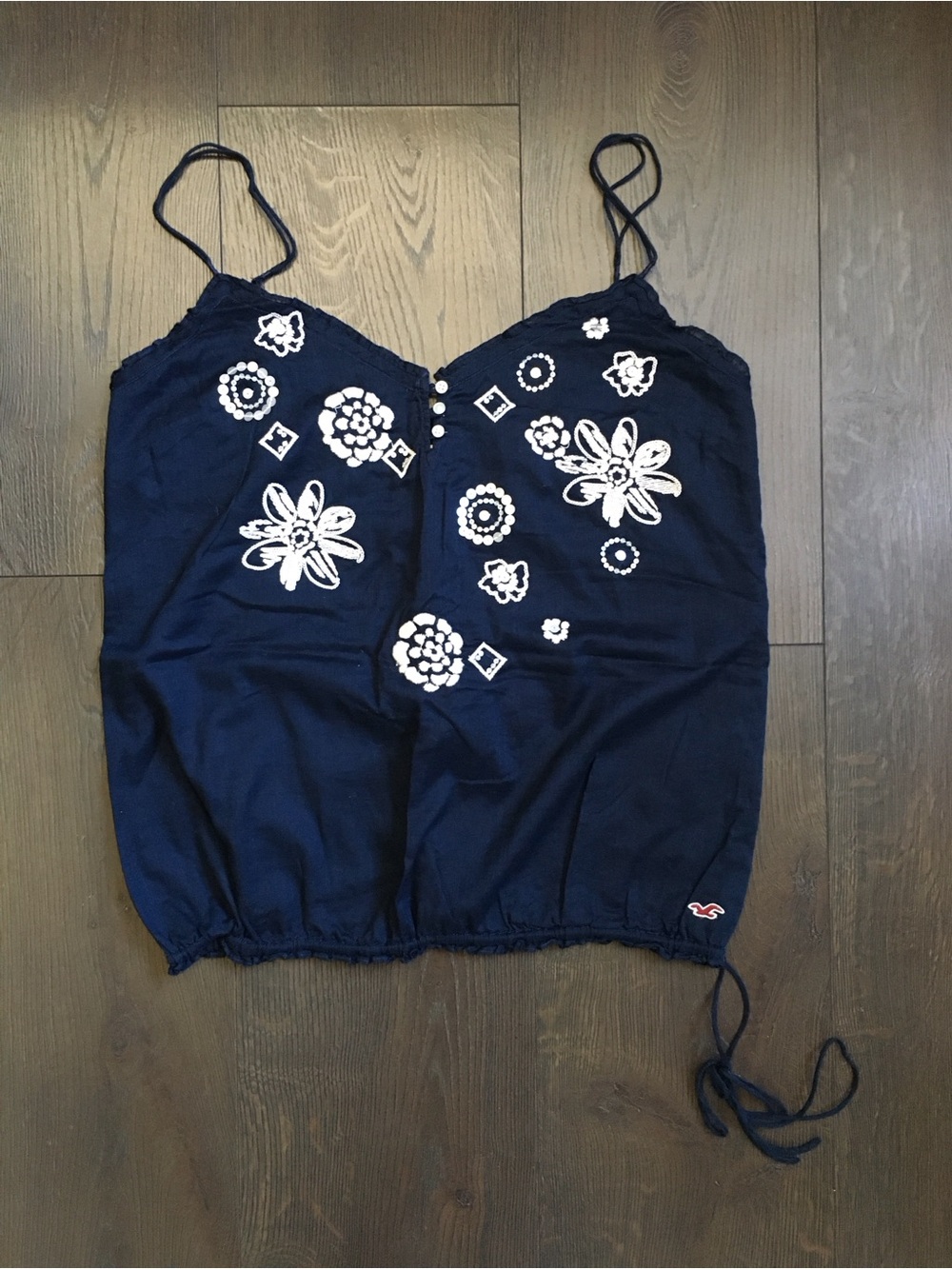 Hollister Navy Spaghetti Strap Floral Embroidered Cami